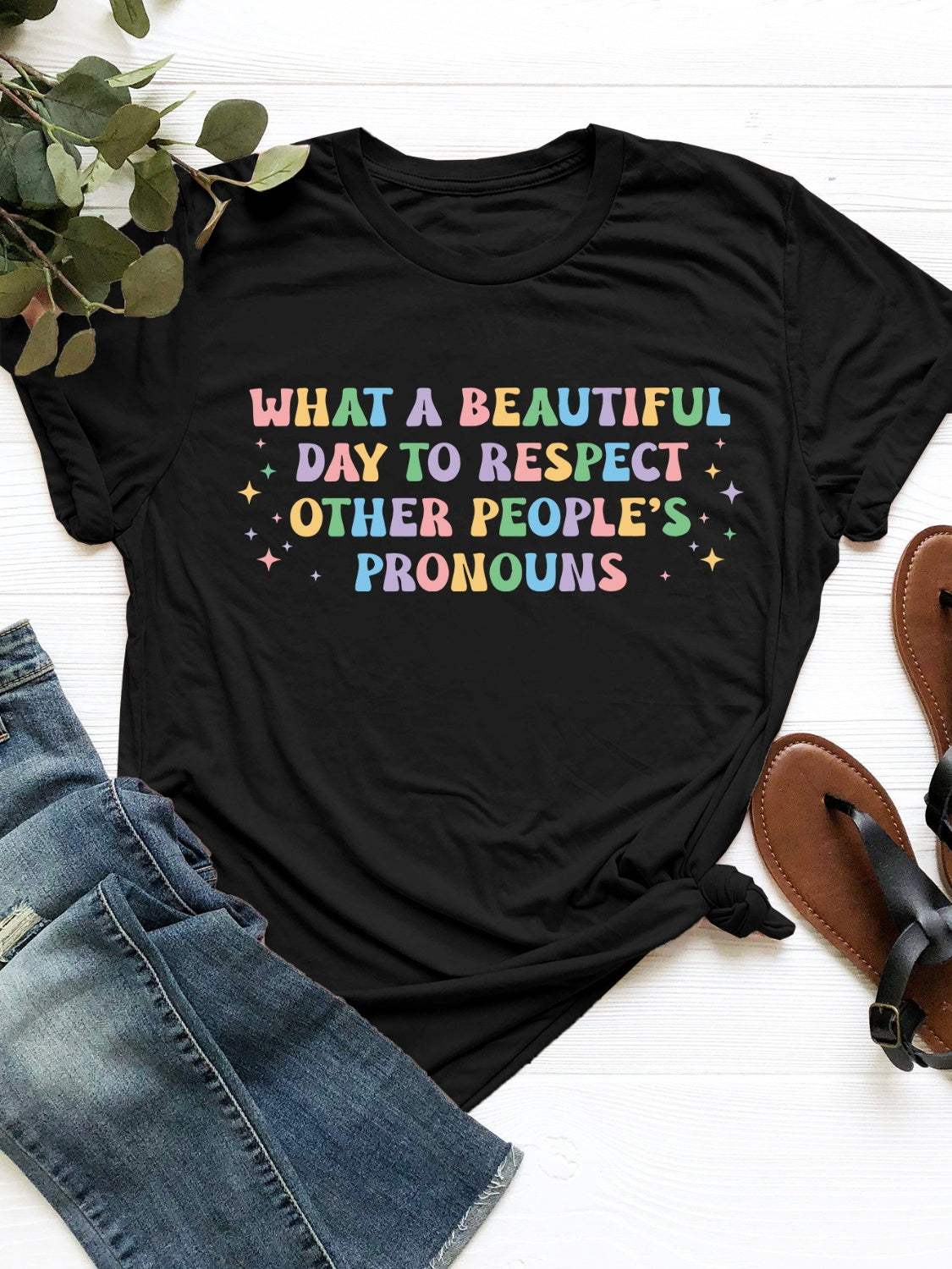 Letter Graphic Round Neck Short Sleeve T-Shirt - Trendsi - Flyclothing LLC