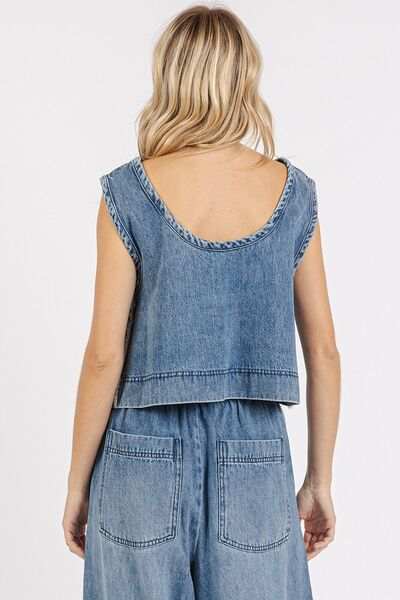 Mittoshop Washed Denim Distressed Detail Crop Tank - Trendsi - Flyclothing LLC
