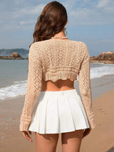 Drawstring Openwork Long Sleeve Cover-Up - Trendsi - Flyclothing LLC