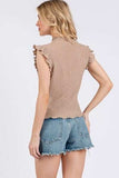 Ces Femme Texture Mock Neck Ruffle Cap Sleeve Blouse - Trendsi - Flyclothing LLC