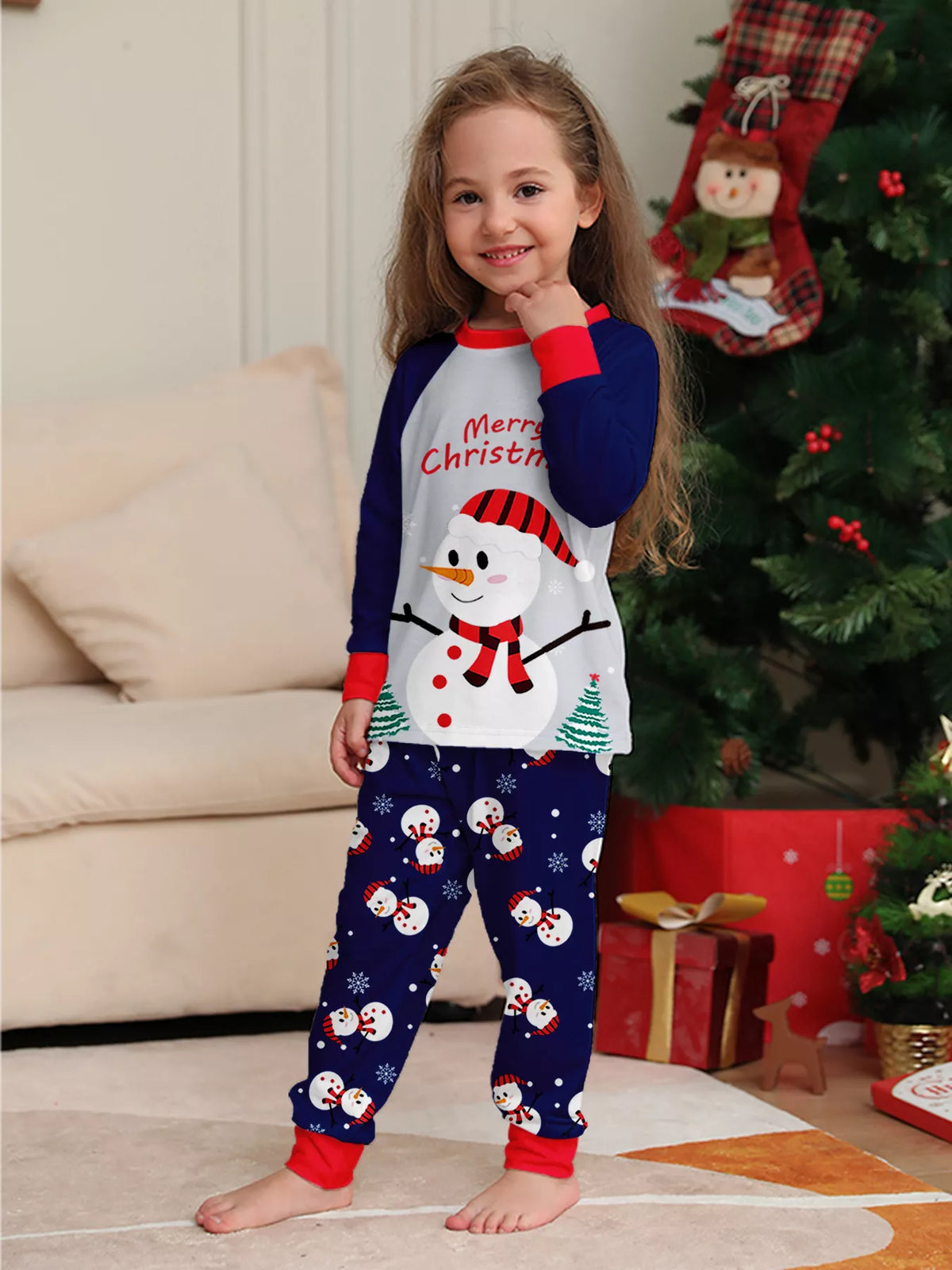 Full Size Family Matching Christmas Snowman Print Pajama Set Plus Size - Trendsi - Flyclothing LLC