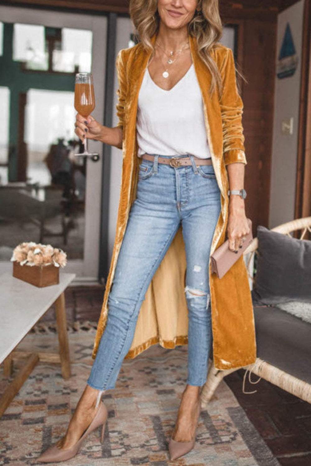 Open Front Long Sleeve Coat - Trendsi - Flyclothing LLC