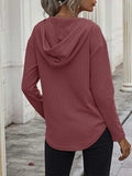 Drawstring Waffle Knit Long Sleeve Hooded Top - Trendsi - Flyclothing LLC