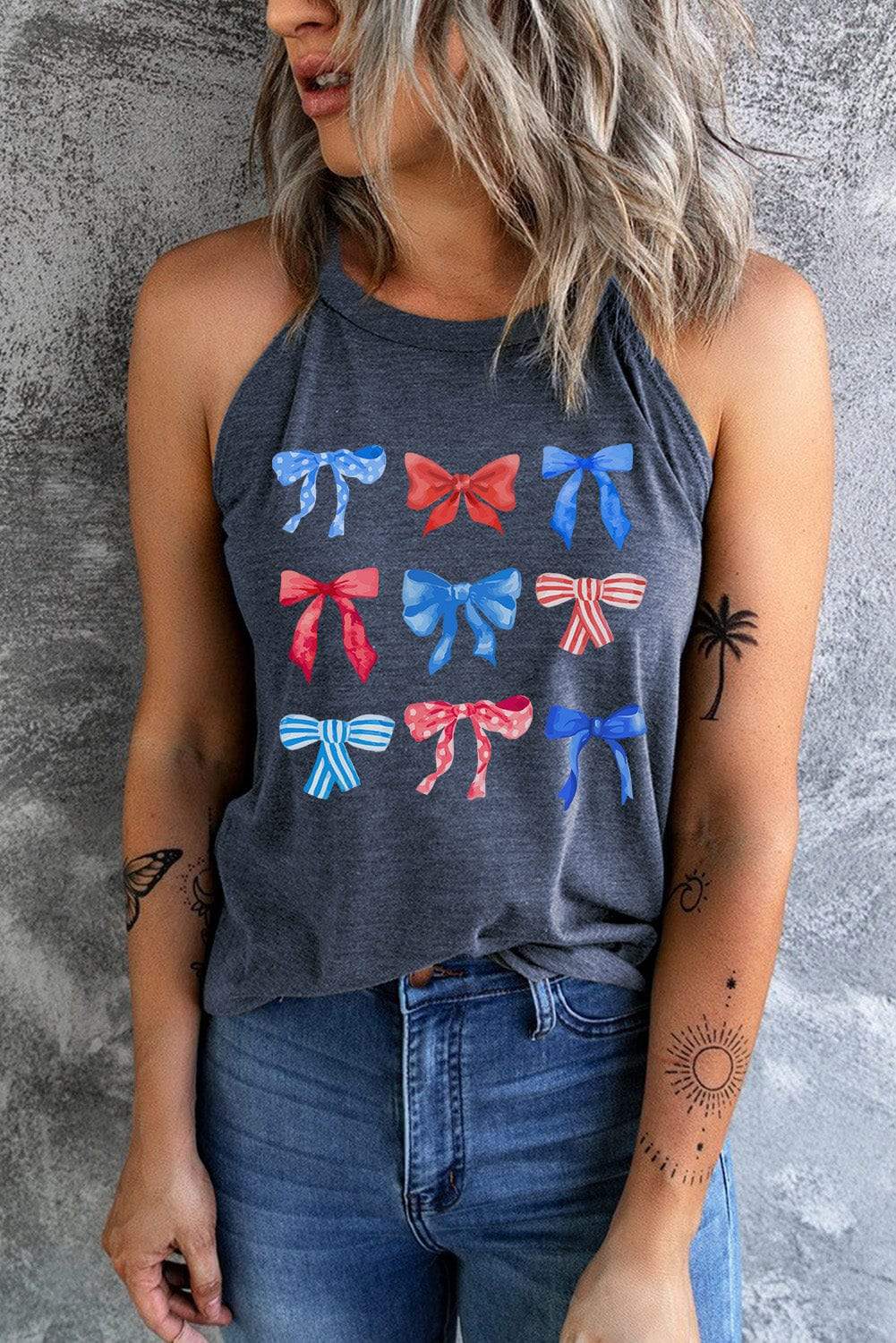 Bow Graphic Round Neck Tank - Trendsi - Flyclothing LLC