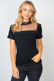 White Birch Mesh Pearl Detail Short Sleeve T-Shirt - Flyclothing LLC