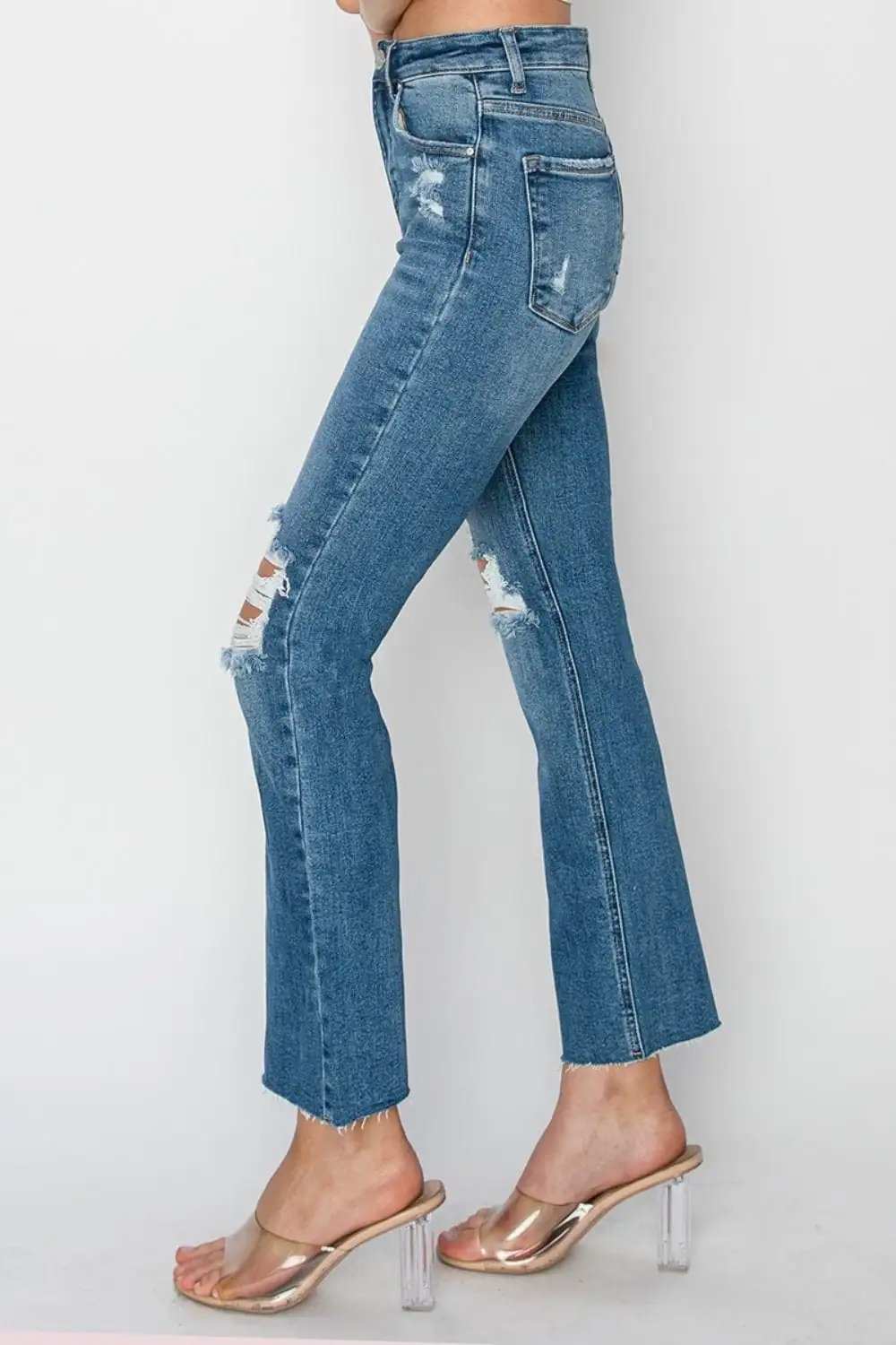 RISEN High Rise Distressed Ankle Jeans - Trendsi - Flyclothing LLC