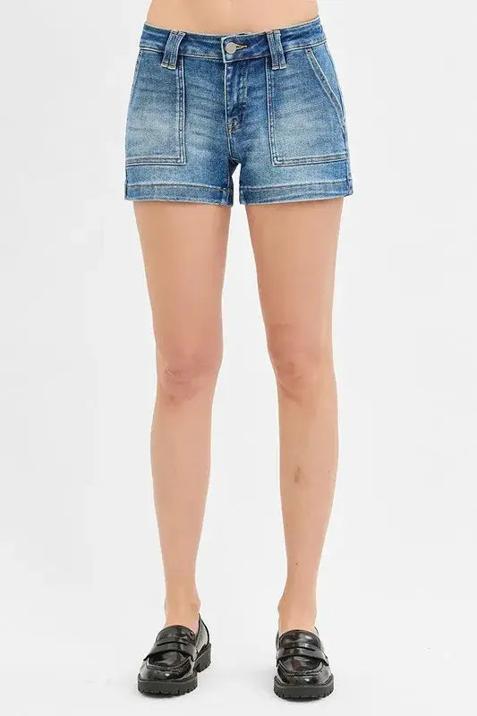 RISEN Low Rise Patched Pocket Shorts - Trendsi - Flyclothing LLC