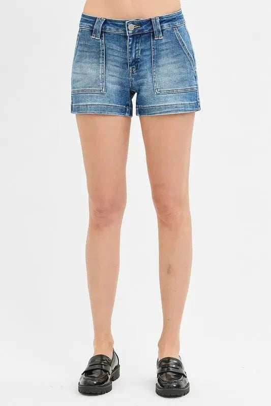 RISEN Low Rise Patched Pocket Shorts - Trendsi - Flyclothing LLC