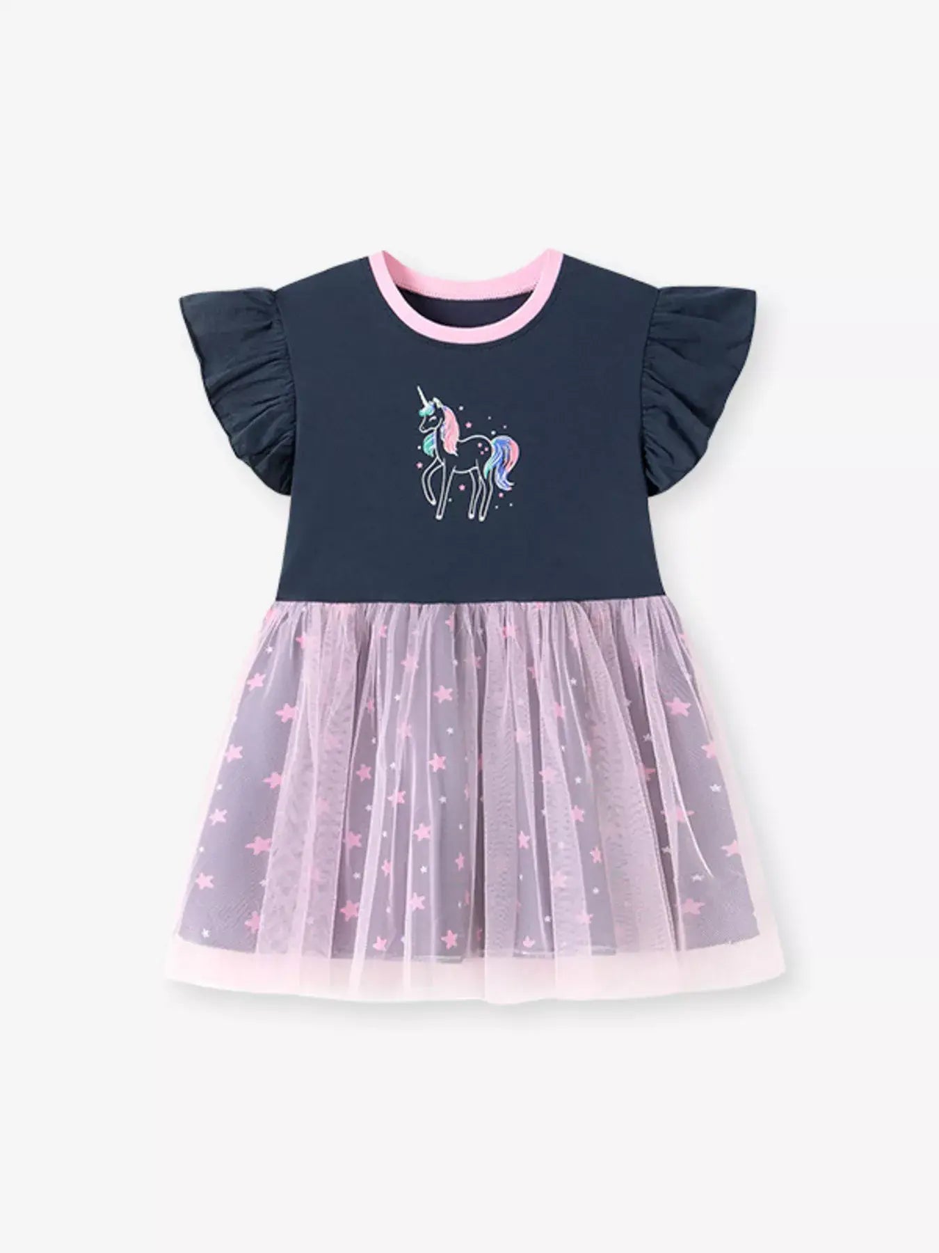 Children's Unicorn Graphic Ruffle Sleeve Tulle Dress - Trendsi - Flyclothing LLC