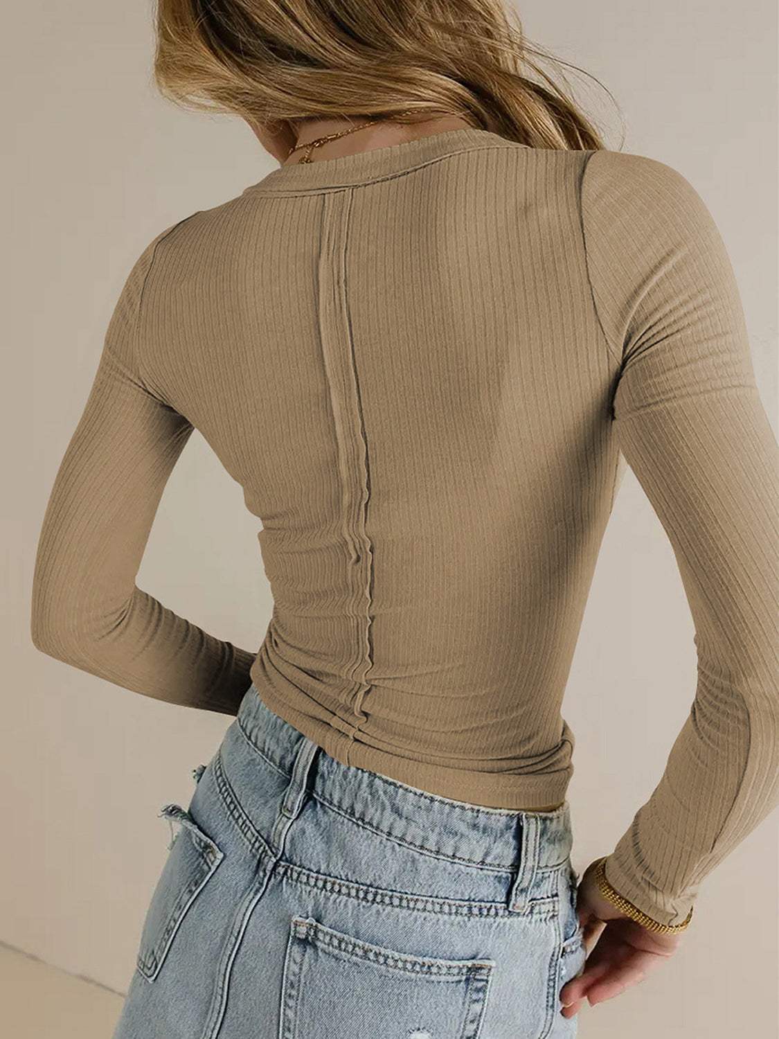 V-Neck Long Sleeve T-Shirt - Trendsi - Flyclothing LLC