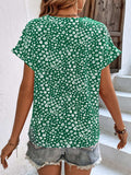 Printed V-Neck Short Sleeve Blouse - Trendsi - Flyclothing LLC