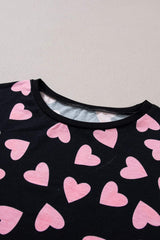 Heart Print Long Sleeve Top and Shorts Lounge Set - Trendsi - Flyclothing LLC
