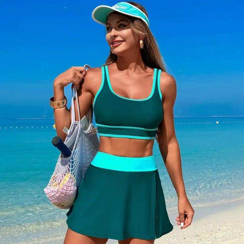 Scoop Neck Top and Skort Swim Set - Trendsi - Flyclothing LLC