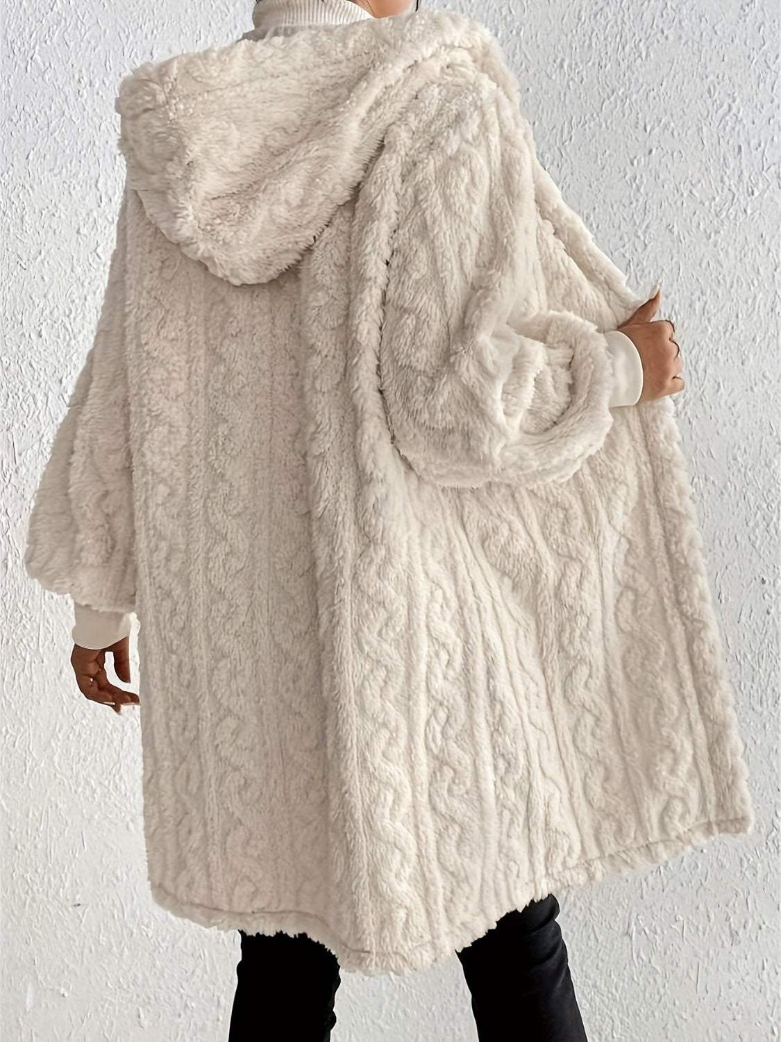 Open Front Long Sleeve Fuzzy Hooded Jacket - Trendsi - Flyclothing LLC