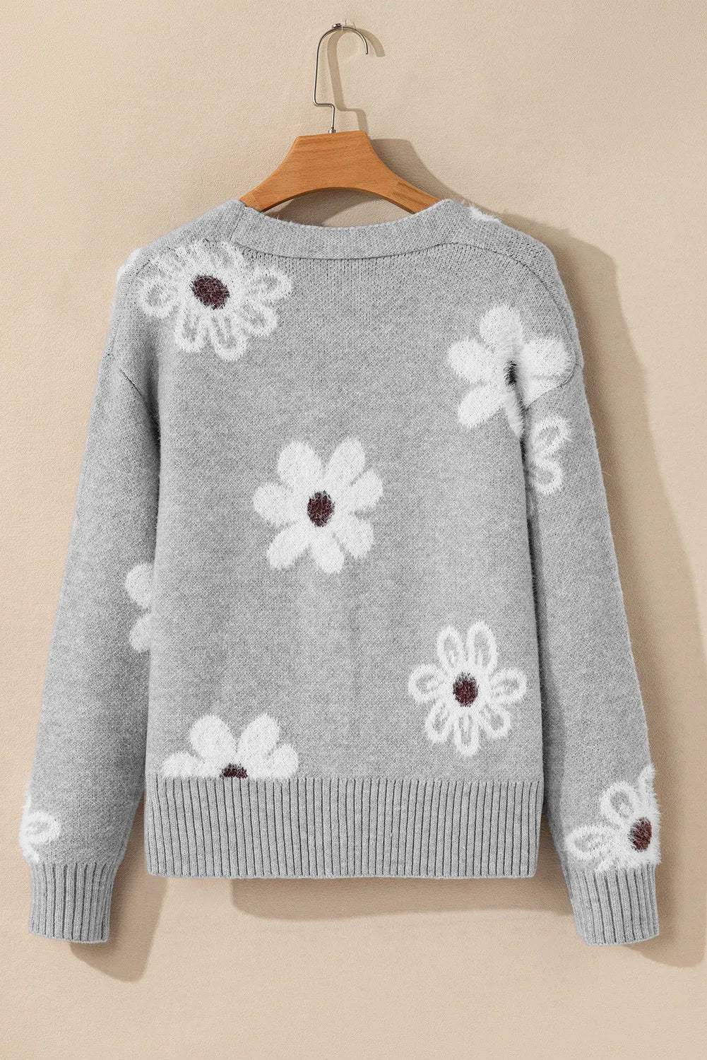 Flower Button Up Long Sleeve Cardigan - Trendsi - Flyclothing LLC