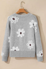 Flower Button Up Long Sleeve Cardigan - Trendsi - Flyclothing LLC