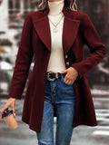 Collared Neck Button Up Long Sleeve Coat - Trendsi