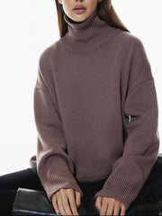 Ribbed Detail Turtleneck Dropped Shoulder Sweater - Trendsi