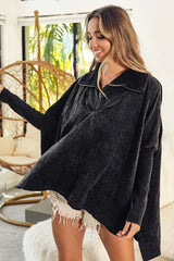 BiBi Vintage Washed Quilted Half Zip Top - Trendsi - Flyclothing LLC
