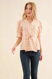 And The Why Plaid Patterned and Ruffled Wrap Blouse Top - Trendsi