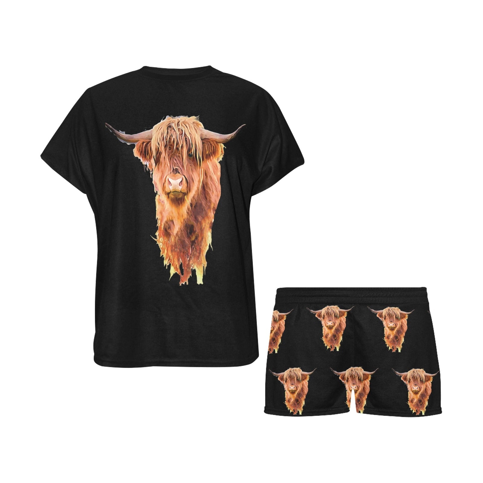 Baha Ranch Highland Cow Women's Western Top and Short Pajama Set
