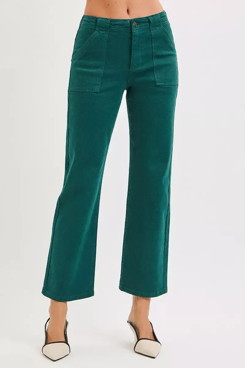 RISEN High Rise Ankle Flare Patch Pocket Jeans - Trendsi - Flyclothing LLC