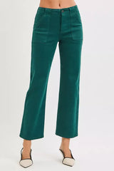 RISEN High Rise Ankle Flare Patch Pocket Jeans - Trendsi - Flyclothing LLC