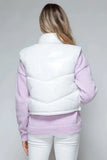 Snobbish Zip Up Turtleneck Shiny Quilted Vest - Trendsi - Flyclothing LLC