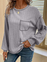 Mandy Contrast Stitching Round Neck Long Sleeve T-Shirt - Trendsi - Flyclothing LLC