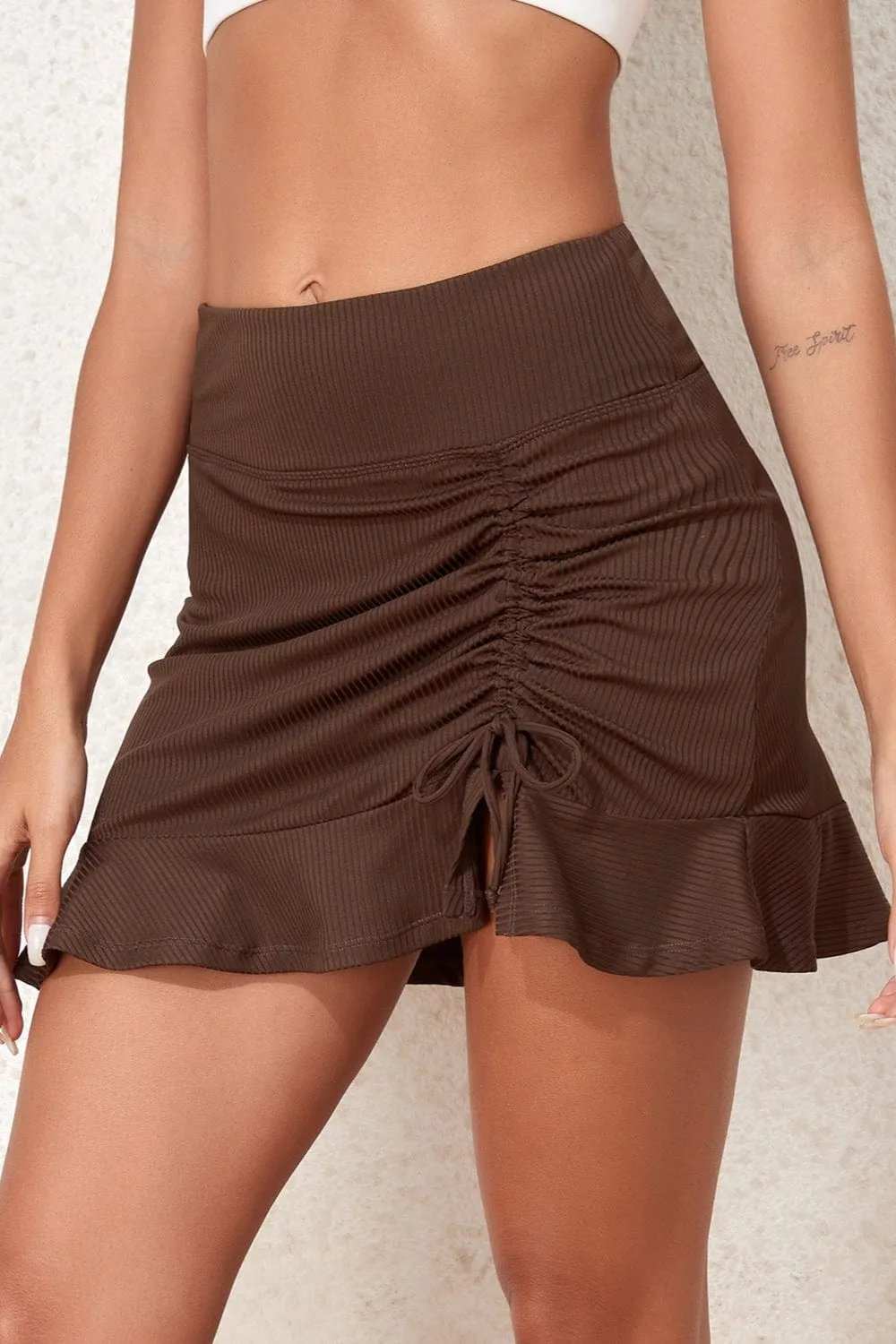 Ruched Elastic Waist Swim Skirt - Trendsi - Flyclothing LLC