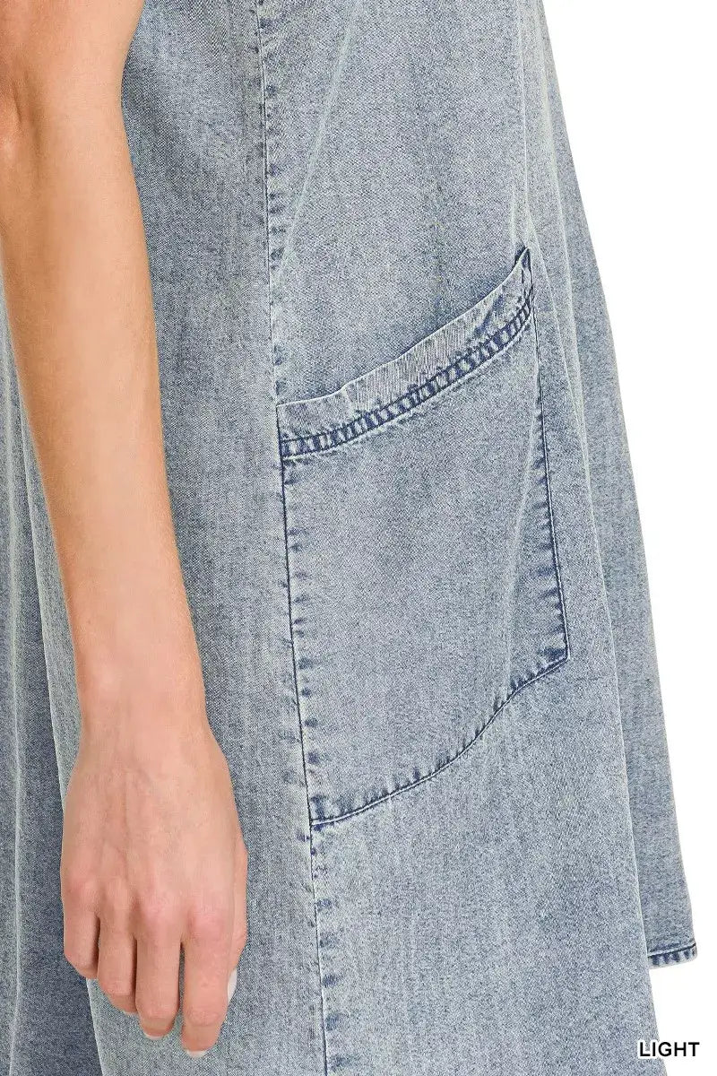 Zenana Enzyme Stone Washed Lyocell Mini Dress - Trendsi - Flyclothing LLC