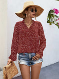 Ruffled Printed Tie Neck Long Sleeve Blouse - Trendsi - Flyclothing LLC