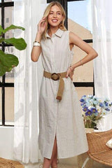 ADORA Striped Button Down Sleeveless Midi Dress - Trendsi - Flyclothing LLC