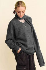Davi & Dani V-Neck Dropped Shoulder Sweater with Scarf Set - Trendsi