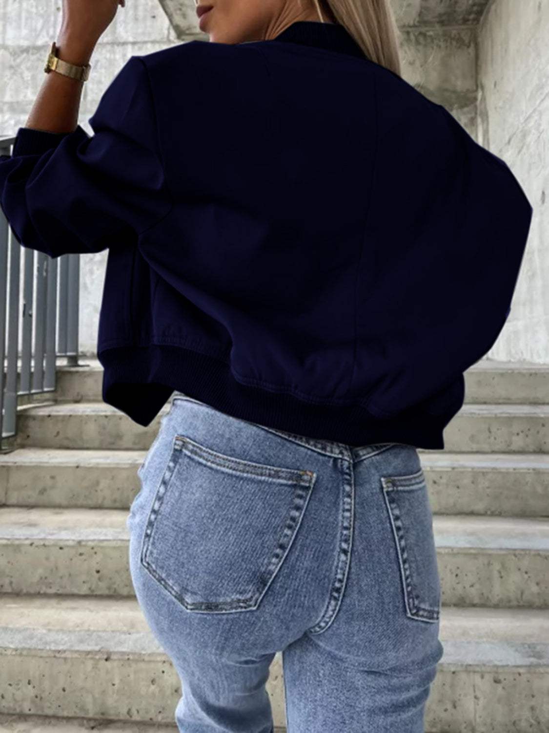 Baseball Collar Dropped Shoulder Jacket - Trendsi - Flyclothing LLC