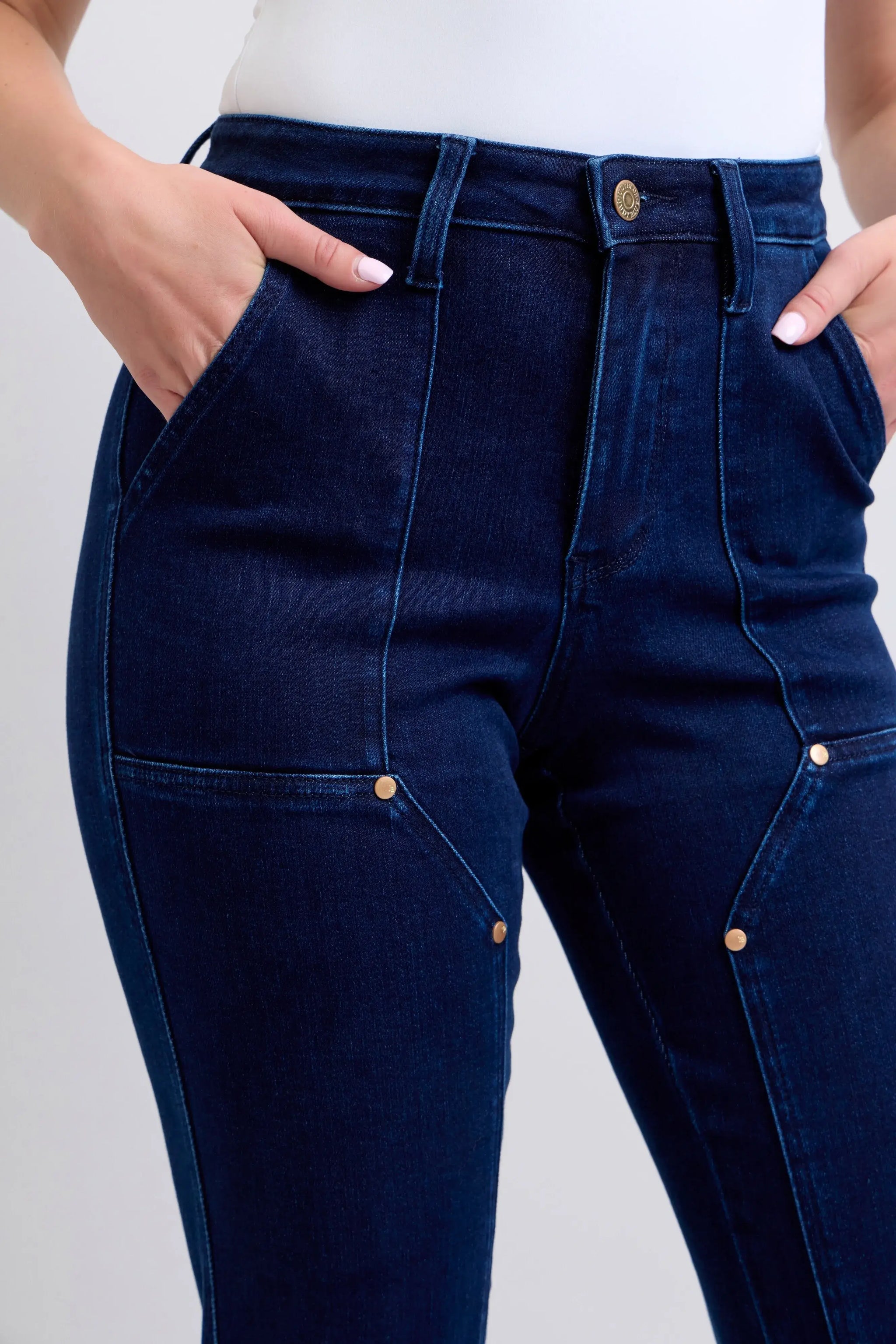Judy Blue Full Size Hw Work Wear Knee Patch Straight Jeans Plus Size - Trendsi - Flyclothing LLC