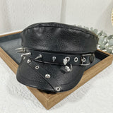 Punk Chain Rivet PU Newsboy Hat, Cool And Bold Girl Style Navy Hat, Halloween Dark-themed Outfit Hat