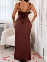 Wide Strap Satin Maxi Dress - Trendsi - Flyclothing LLC