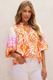 Printed Notched Half Sleeve Blouse - Trendsi - Flyclothing LLC