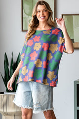 HOPELY Full Size Floral Round Neck Side Slit T-Shirt - Trendsi
