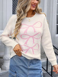 Bow Graphic Round Neck Long Sleeve Sweater - Trendsi
