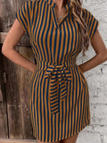 Tied Striped Cap Sleeve Mini Dress - Trendsi - Flyclothing LLC