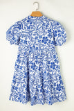 Printed Notched Puff Sleeve Dress - Trendsi