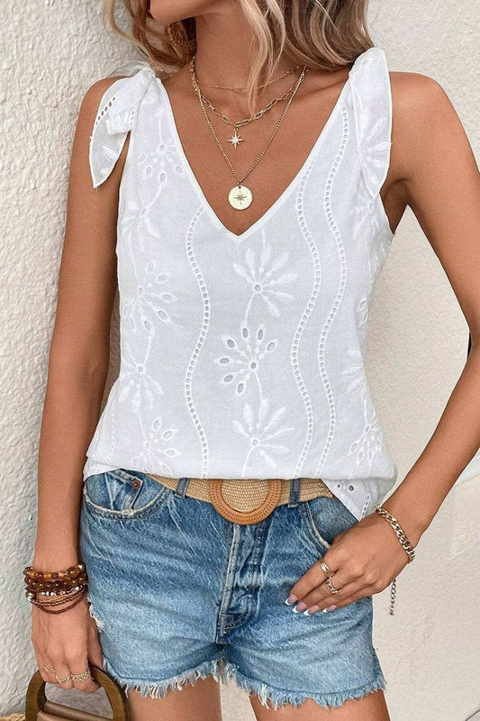 Tie Shoulder V-Neck Tank - Trendsi - Flyclothing LLC