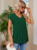 Ruched V-Neck Short Sleeve T-Shirt - Trendsi