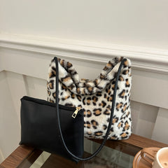 Leopard Furry Shoulder Bag - Trendsi