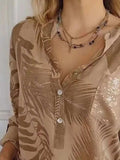 Full Size Printed Button Detail Long Sleeve Blouse Plus Size - Trendsi - Flyclothing LLC
