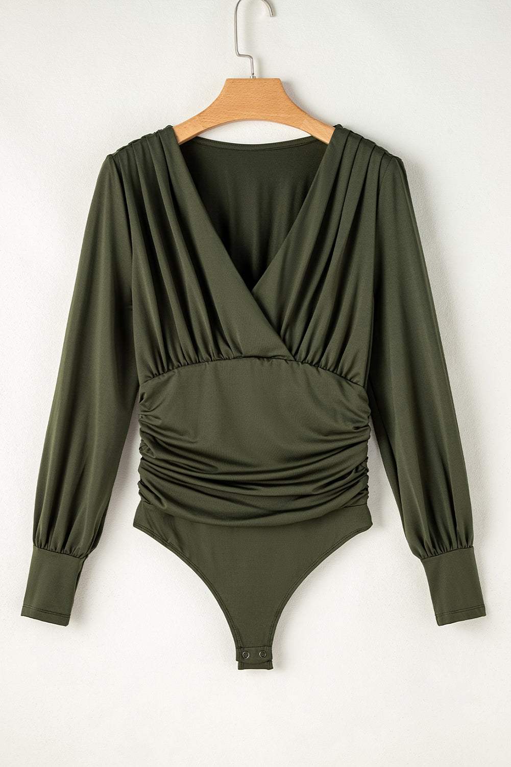 Ruched Surplice Long Sleeve Bodysuit - Trendsi - Flyclothing LLC