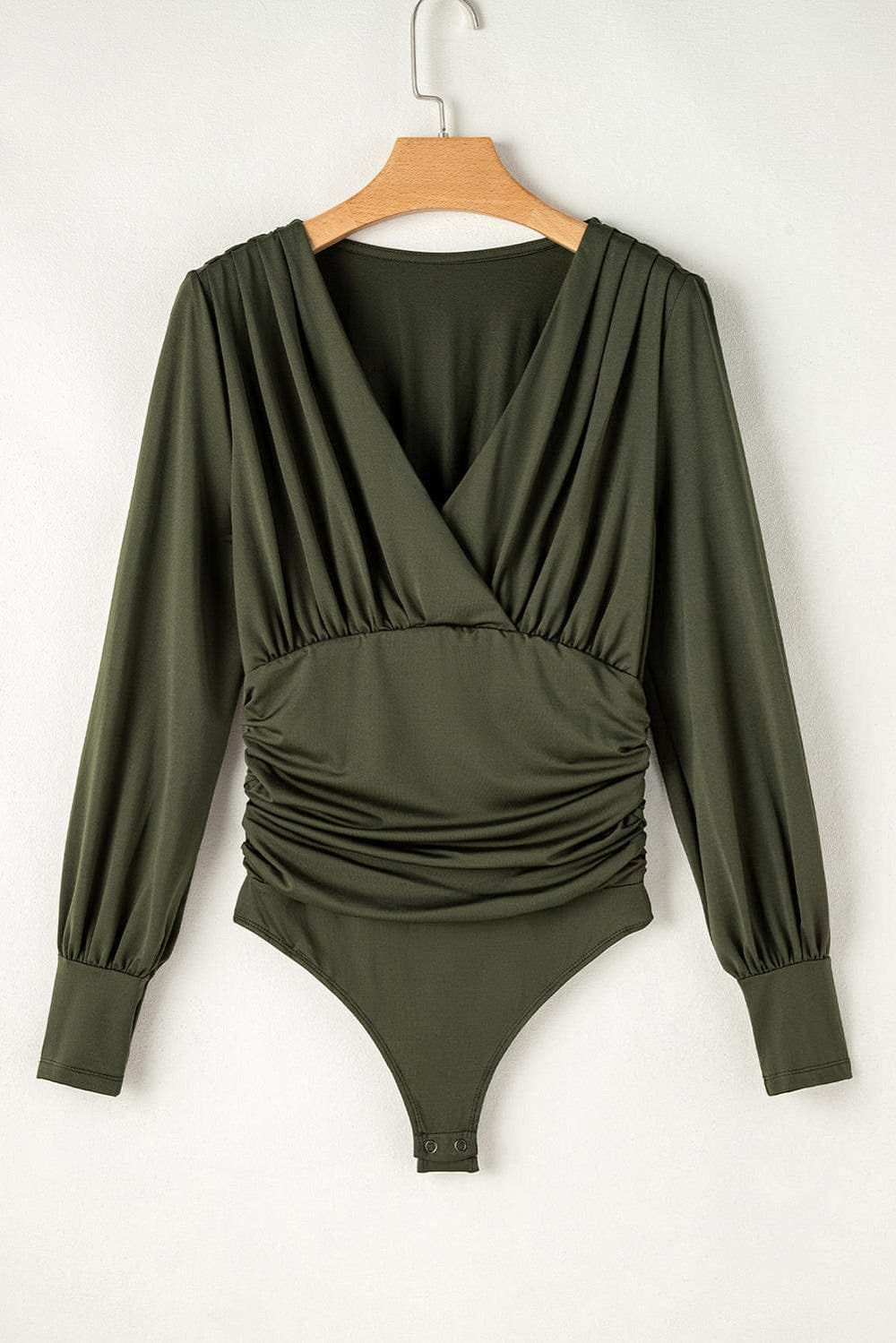 Ruched Surplice Long Sleeve Bodysuit - Trendsi - Flyclothing LLC