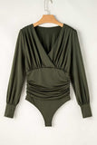 Ruched Surplice Long Sleeve Bodysuit - Trendsi - Flyclothing LLC